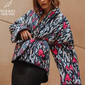 YuFan Custom OEM ODM Cotton Down Jacket Colorful Quilted Jacket Belt Design Women Coat Winter