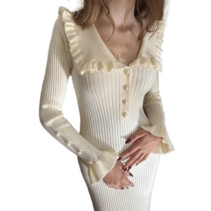 Vente en gros de robes à volants en tricot de haute qualité, robes pull, nouvelle collection automne-hiver, fabrication sur mesure OEM - Product Image 3