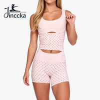 Ensemble de yoga respirant et à séchage rapide avec soutien-gorge de sport imprimé pois personnalisé (75 % nylon, 25 % élasthanne) et short de sport extensible dans les 4 sens, leggings de gym