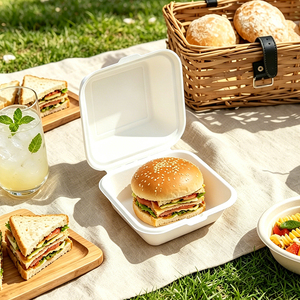Boîte à hamburger écologique en bagasse de canne à sucre, jetable, compostable, type coquille, pour emballage alimentaire à emporter et restauration rapide - Product Image 6