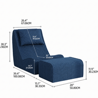 Fauteuil inclinable en velours côtelé compressé avec ottoman sans pieds, chaise d'appoint confortable en bouclette pour petit espace, chambre, salon, hôtel