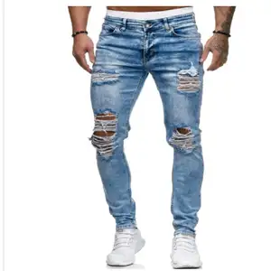 Custom Blauwgewassen Mannen Jeans Slim Fit Heavy Distressed Colombian Bell Bottom Haut Homme Pantalon Jean