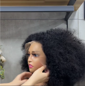 Parrucca Afro riccia <span class=keywords><strong>Big</strong></span> <span class=keywords><strong>Bang</strong></span> 4*4 13*4 trasparente in pizzo anteriore capelli umani parrucca marrone colore naturale pizzo frontale senza colla - Product Image 6