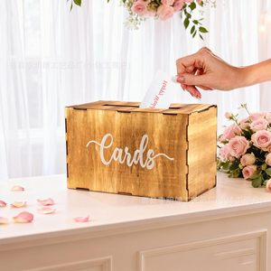 Wooden <b>Wedding</b> Card <b>Box</b> With Slot Vintage Decorative Gift Card Holder For Party Storage - Product Image 2