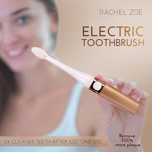 Brosse à dents électrique portable Rachel <span class=keywords><strong>Zoe</strong></span> pour adultes, fonctionne sur piles, compacte, étanche, housse de voyage incluse, 2 têtes de brosse amovibles incluses - Product Image 2