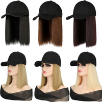 Vente en Gros Casquette Perruque Chapeau Perruque Cheveux Synthétiques Courts Bob Raides Bouclés Casquette de Baseball Noir de Haute Qualité