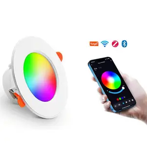 Luz de teto embutida decoração interna rgb, luz downlight de plástico tuya rgbcw 5w 7w 2.5/3.5/4 polegadas, luz inteligente para baixo