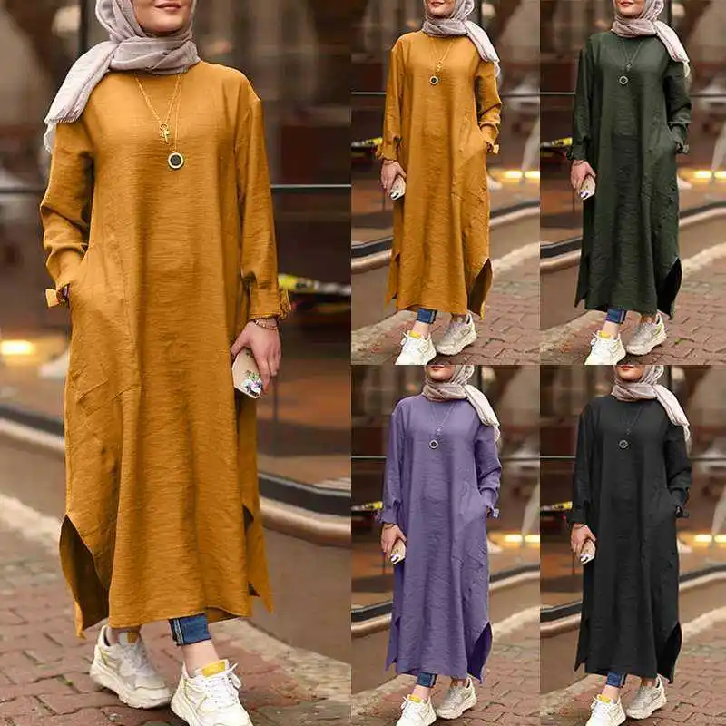 Simple style long sleeve muslim round neck tunic tops ladies tops blouse islamic clothing for modest muslimah malaysia blouse