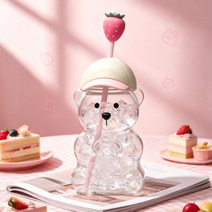 Copo Personalizado com Logo e Nome, Copo com Tampa e Canudo, Topper de Morango, Tumbler de Desenho Animado Fofo para Meninas, Bebidas Geladas, Café e Chá - Product Image 2