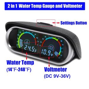 Nouveau Compteur Horizontal LCD Deux-en-Un Coloré de Température de l'Eau et de Tension Modèle ZC-241018-79 pour Camions et Véhicules - Product Image 2