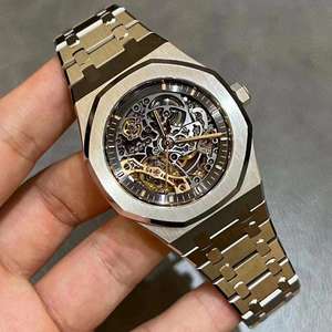 Montre automatique squelette bicolore or et acier pour homme, boîtier octogonal, mouvement apparent, montre-bracelet mécanique de luxe pour affaires - Product Image 1