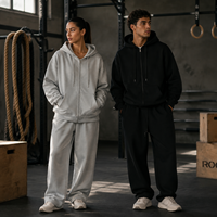 Sweat à capuche en molleton de coton épais 400-450 g/m² double couche pour homme, col montant, vierge