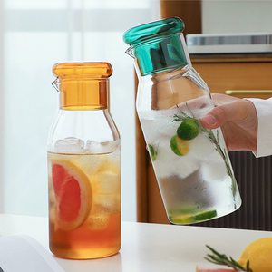 <span class=keywords><strong>Carafe</strong></span> en verre résistant à la chaleur de 850 ml, pichet à <span class=keywords><strong>eau</strong></span> en verre borosilicate de haute qualité avec couvercle coloré pour thé glacé, café - Product Image 1
