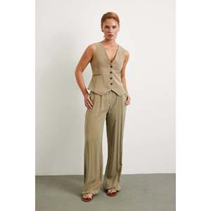 Chaleco de Lino y Algodón para Mujer, Color Caqui, Transpirable, Ropa Exterior - Product Image 5