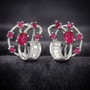 Pendientes de Plata 925 con Rubíes y Piedras Transparentes de Corte Baguette, Diseño Geométrico, Joyería Clásica para Mujer - Product Image 3