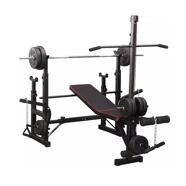 Fitness Equipment Multi-Function Barbell Weight Lifting Lat High Pull Power Rack Adjustable Strength Bench