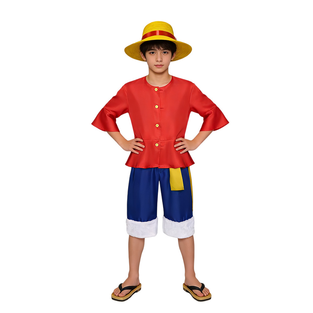 Luffy de deuxième génération (chemise, ceinture, pantalon, chapeau de paille)