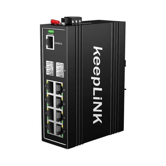 KeepLiNK 10-Port Industrial Gigabit PoE Switch Managed 8PoE 2SFP Slots DIN Rail IP40 Active Enclosure Box 1.4G Capacity