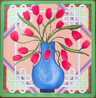 Tapis de jeu Mahjong Charleston, Caroline du Sud, paysage urbain, ville du Sud, pastel, bordure magnolia et palmier, antidérapant