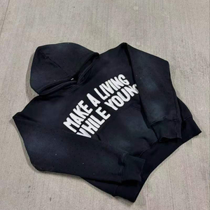 कस्टम गैंडा परेशान हुडी 500 जीएसएम निर्माता, गैंडा के साथ जिप अप हुडी, कस्टम काले गैंडे पुरुष - Product Image 2