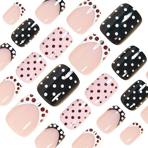Faux ongles carrés courts à bout français blanc brillant, motif pois, élégants et tendance, pour salon, usage quotidien et manucure DIY - Product Image 2