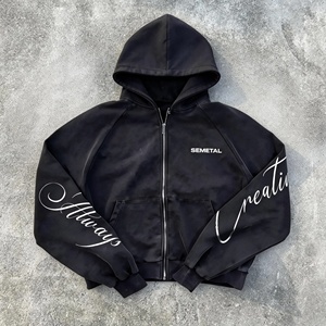 Sudadera con Capucha de Felpa Francesa de 500 g/m², Sudadera con Capucha Corta de Gran Tamaño y Alta Calidad, Sudadera con Cierre y Estampado Personalizado para Hombre, Ropa Urbana - Product Image 3