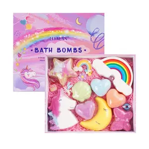 rainbow bom mandi Suppliers-Bom Mandi Fixie Lucu, Gelembung Garam Organik, Awan Pelangi, Set Hadiah Bom Mandi Menyenangkan Anak-anak dengan Mainan Di Dalam
