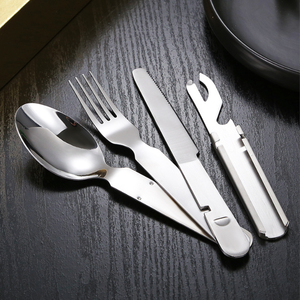 Couteau, fourchette, cuillère et ouvre-bouteille en acier inoxydable DFC02, kit de couverts portables d'extérieur 4 pièces - Product Image 2