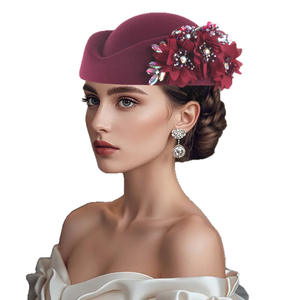 Chapeau Foulard en Feutre PU Style Vintage Européen et Américain pour <span class=keywords><strong>Femme</strong></span>, Coiffe de Cérémonie ou Derby, Béret Souple à Fleurs pour Dames, Quatre Saisons - Product Image 5