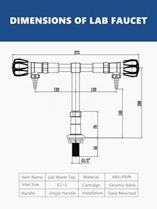 <span class=keywords><strong>Robinet</strong></span> de laboratoire en plastique à deux poignées <span class=keywords><strong>pour</strong></span> <span class=keywords><strong>eau</strong></span> froide, pure et distillée, à montage sur plan - Product Image 6