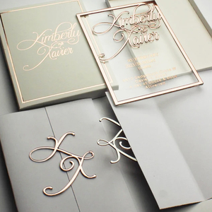 Luxury Transparent Acrylic <strong>Wedding</strong> Invitation <strong>Card</strong> <strong>Box</strong> With Burgundy Silk Tissue Decoration Inside - Product Image 2