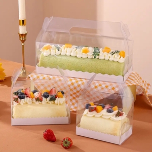 Transparent PET Clear Plastic Cake <strong>Box</strong> with Handle Portable <strong>Long</strong> for Swiss Packing <strong>Gift</strong> <strong>Box</strong> for Cupcakes Cake Rolls for Food - Product Image 4