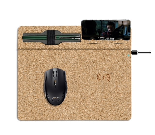 Eco-friendly Recycled PET Fabric Material 10W Gaming Mouse Pad with Wireless Charger 3 in 1 Pen Slot Mobile Stand