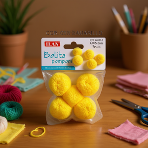 Pallina di pon pon Iln 3,5 cm gialla per artigianato - Product Image 3