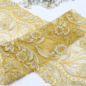 Pizzo <span class=keywords><strong>Ricamato</strong></span> Bicolore a Fiori 23cm, Morbido <span class=keywords><strong>Tulle</strong></span> Giallo e <span class=keywords><strong>Bianco</strong></span>, Bordatura in Pizzo <span class=keywords><strong>Ricamato</strong></span> per Abiti da Donna e Accessori Lingerie - Product Image 4