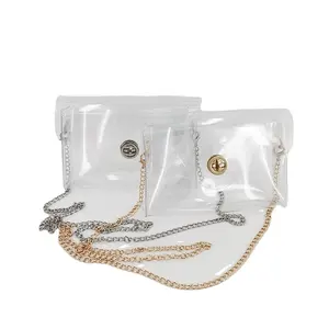 Women Clear Make Up Bags Pvc Plain Stadium Approved Clear Tote Quilted Transparent Clear Crossbody Chain Bag