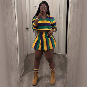 Completo a Due Pezzi Color Block per Mardi Gras, Top Corto a Maniche Lunghe e Minigonna per Feste di Carnevale - Product Image 2