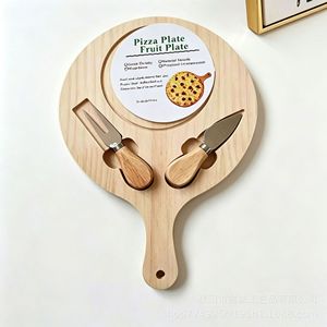 Wooden Pizza Fruit Plate With <b>Cheese</b> <b>Knife</b> <b>Set</b> For Kitchen Serving And Food Presentation - Product Image 5