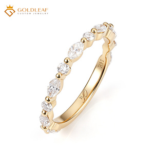 แหวนแต่งงานผู้หญิง Goldleafgem ทอง 14K ประดับเพชรธรรมชาติทรงมาร์คีส์ครึ่งวง 1-2 กะรัต สีขาว D - Product Image 1