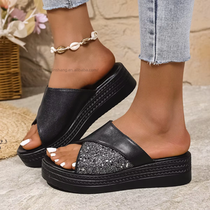 Summer Sequin Open Toe Women's <b>Wedges</b> <b>Sandals</b> Thick Sole Large Size <b>Platform</b> Casual Flat Design-Wholesale - Product Image 1