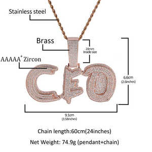 Pendentif <span class=keywords><strong>personnalisé</strong></span> UWIN avec initiale en lettres verticales CZ, pendentif en lettres brossées, bijoux personnalisés, MOQ 1 pièce, <span class=keywords><strong>collier</strong></span> avec pendentif - Product Image 2