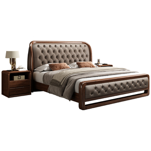 Set di Mobili per Camera da Letto in Legno Massello di Alta Qualità, Letto <span class=keywords><strong>Matrimoniale</strong></span> in Legno con Testiera, Cassetto e Comodino - Product Image 2