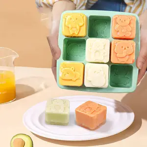 Custom Shape Food Grade Square 9 Cavity Small 3d Bear Cute Mold Baking Silicone Baby Feeding Rice Cake Tools Molds