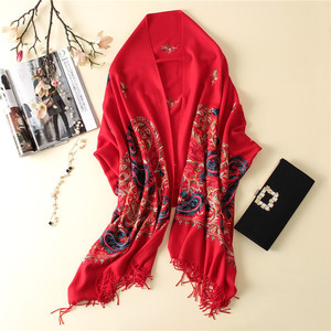 <strong>Indian</strong> <strong>cashmere</strong> <strong>shawls</strong> winter thick tassel scarves solid color embroidered cashew scarf LMLAVEN - Product Image 2