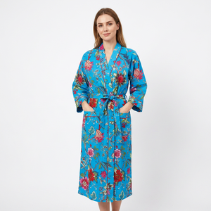 Robe de nuit longue en coton à imprimé floral pour femme, col en V, manches longues, respirante, taille haute, pour l'été, peignoir, tenue de plage - Product Image 1