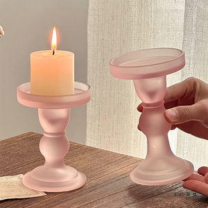 Porte-<span class=keywords><strong>bougie</strong></span> vintage rose en verre givré, élégant et luxueux <span class=keywords><strong>pour</strong></span> mariage, décoration de table à la maison - Product Image 2