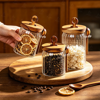 Pot de conservation en verre en gros avec couvercle en bois et cuillère, récipient de stockage alimentaire en verre borosilicate pour thé, café et grains