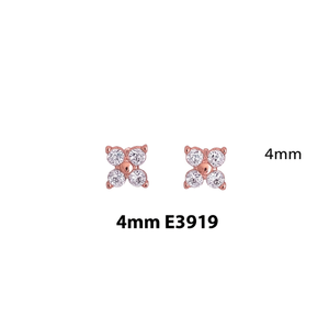 Orecchini a perno in oro rosa da 4 mm a forma di fiore con strass di cristallo incastonati a griffe, classici da donna per tutti i giorni E3919 - Product Image 1