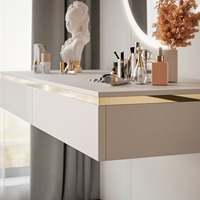 Commande en gros de 300 unités, table de maquillage murale flottante en bois avec miroir et tiroirs