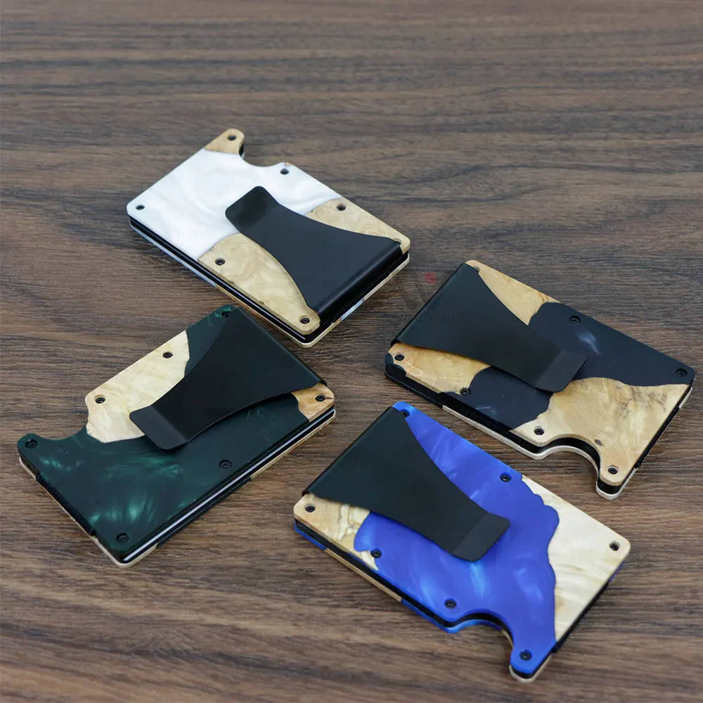 Custom Brushed Resin Wooden Pocket Men's Business Card Holder Design High Quality Card Holder Cases